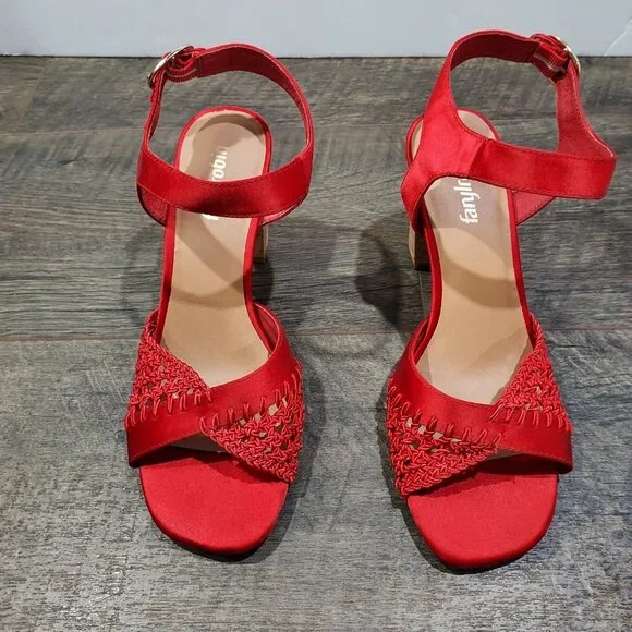 Fanylrobon Red Cloth Shoes Anthropologie Sandals - Picture 4 of 12